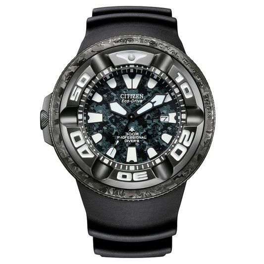 Citizen BJ8056-01E watch for man with a black dial and rubber strap.