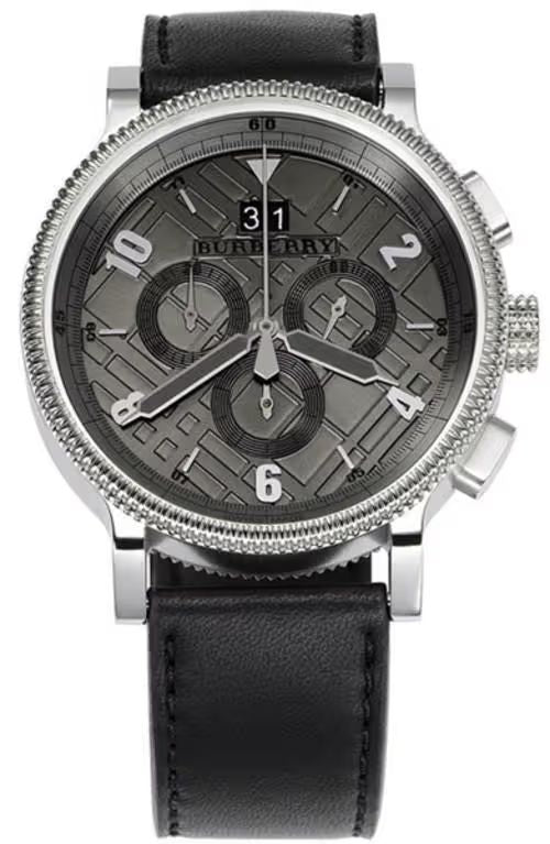 Burberry BU7683 watch for man with a grey dial and leather strap.