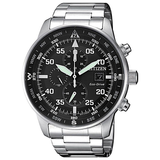 Citizen CA0690-88E watch for man with a black dial and stainless steel strap.