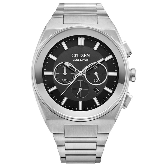 Citizen CA4580-50E watch for man with a black dial and stainless steel strap.