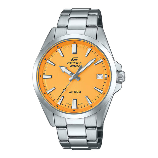 Casio EFV-100D-9AVUEF watch for man with a orange dial and stainless steel strap.