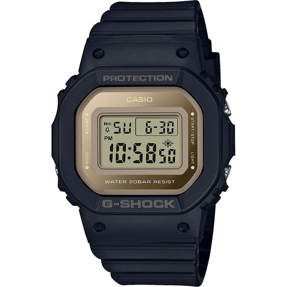 Casio GMD-S5600-1ER watch for man with a golden dial and resin strap.