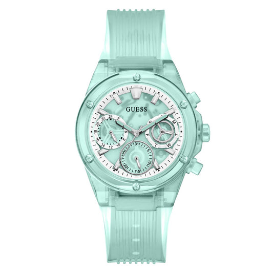 Guess GW0438L1 watch for women with a green dial and silicone strap.