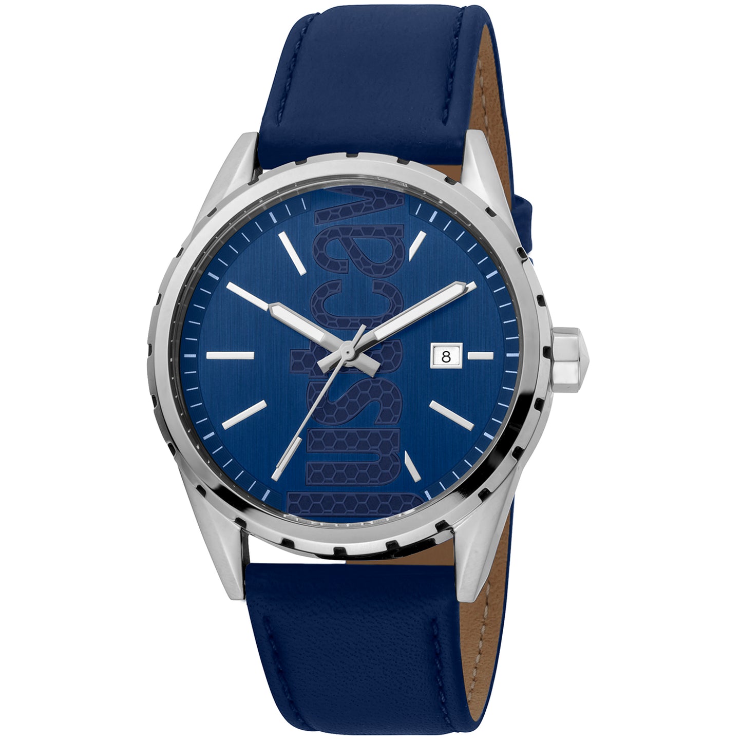 Just Cavalli JC1G082L0095 watch for man with a blue dial and leather strap.