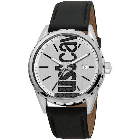 Just Cavalli JC1G082L0105 watch for man with a grey dial and leather strap.