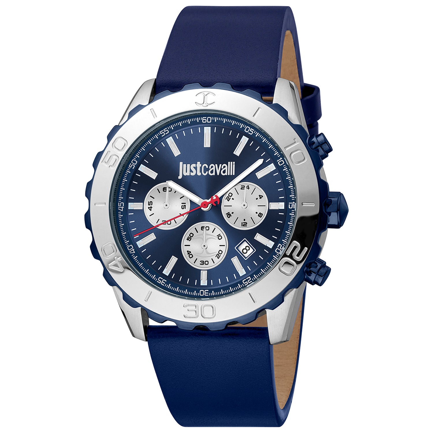 Just Cavalli JC1G214L0045 watch for man with a blue dial and leather strap.
