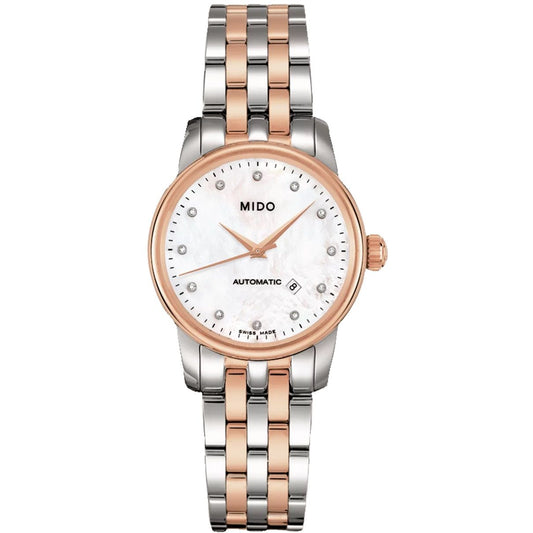 Mido M76009691 watch for woman with a white dial and stainless steel strap.