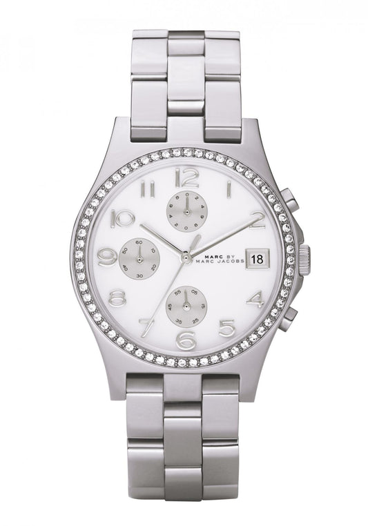 Marc Jacobs MBM3072 watch for women with a white dial and steel strap.