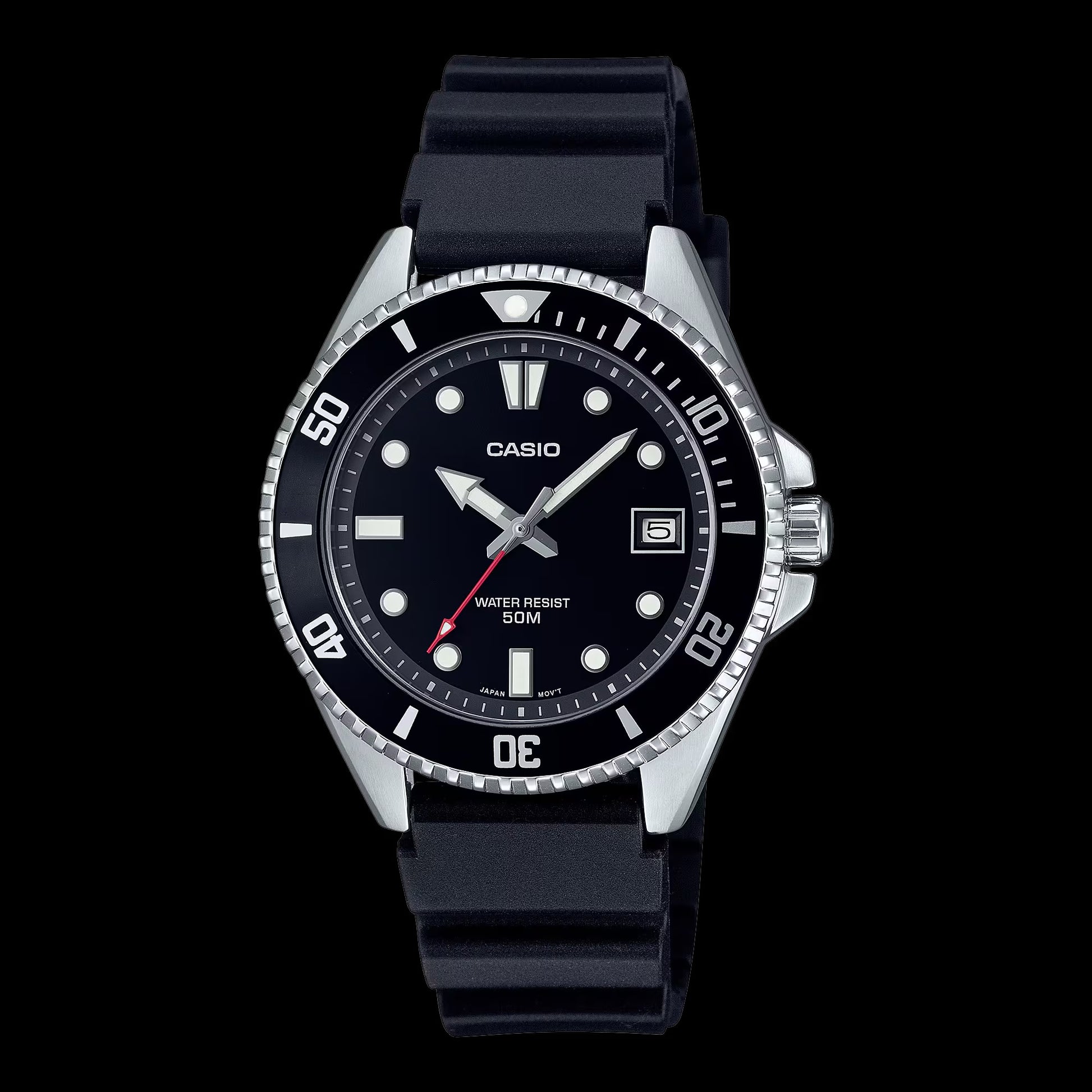 Casio MDV-10-1A1VDF watch for man with a black dial and resin strap.