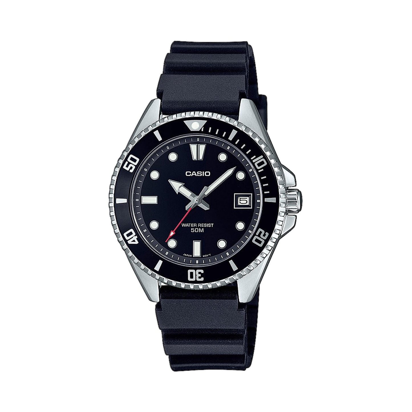 Casio MDV-10-1A1VEF watch for man with a black dial and resin strap.
