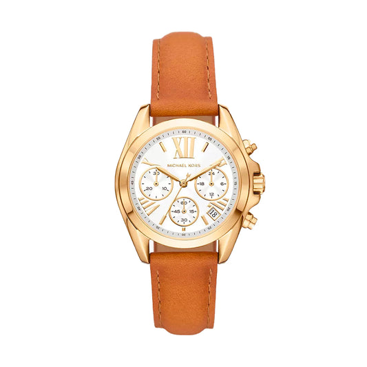 Michael Kors MK2961 watch for women with a white dial and leather strap.
