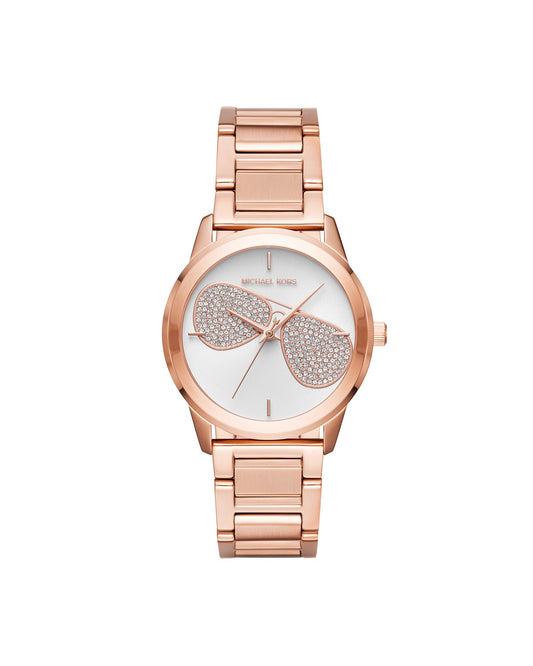 Michael Kors MK3673 watch for woman with a white dial and steel strap.