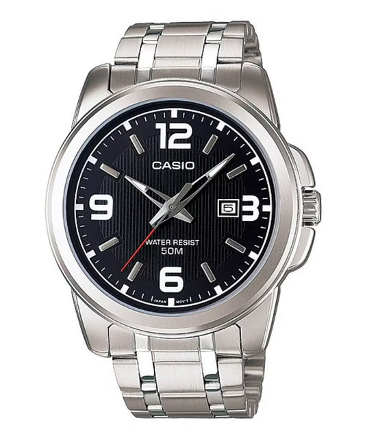 Casio MTP-1314D-1AVDF watch for man with a black dial and stainless steel strap.
