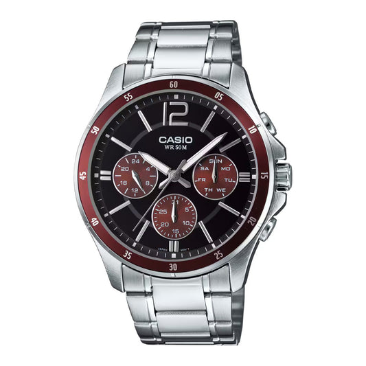 Casio MTP-1374D-5AVDF watch for man with a black dial and stainless steel strap.
