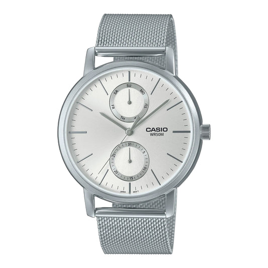Casio MTP-B310M-7AVEF watch for unisex with a white dial and stainless steel strap.