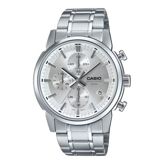 Casio MTP-E510D-7AVDF watch for man with a grey dial and stainless steel strap.