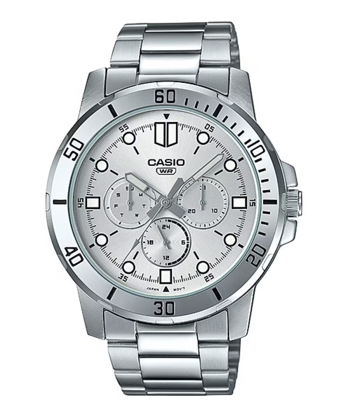 Casio MTP-VD300D-7EUDF watch for man with a grey dial and stainless steel strap.