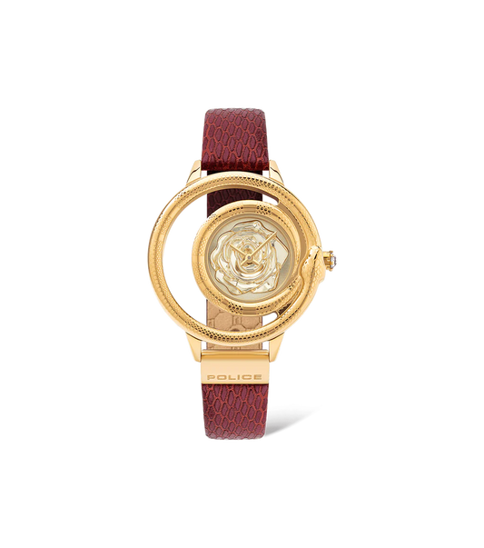 Police PEWLA2008302 watch for women with a golden dial and leather strap.