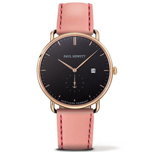 Paul Hewitt PH-TGA-G-B-24M watch for man with a black dial and leather strap.