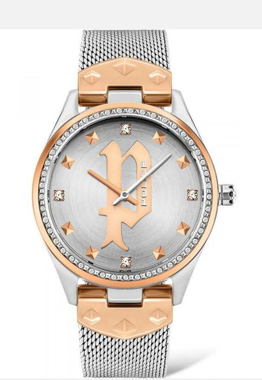 Police PL16029MSTR-13MM watch for women with a grey dial and stainless steel strap.