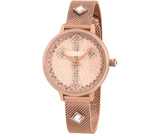 Police PL16031MSR.32MMA watch for women with a pink dial and stainless steel strap.