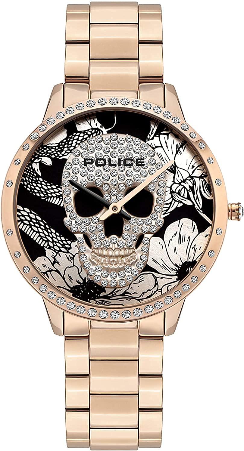 Police PL16067MSR-02M watch for women with a black dial and stainless steel strap.