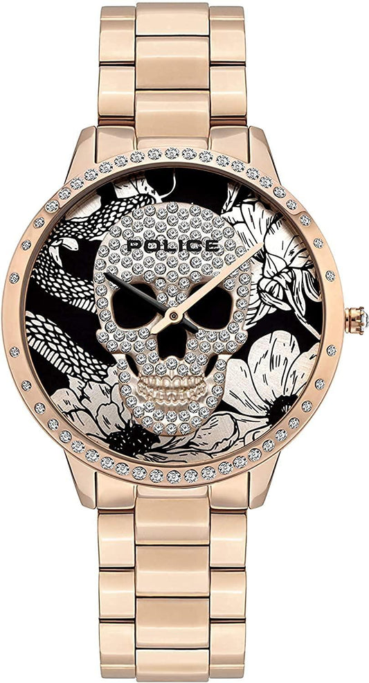 Police PL16067MSR-02M watch for women with a black dial and stainless steel strap.