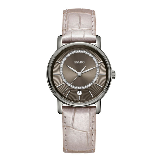 Rado R14064715 watch for woman with a brown dial and leather strap.