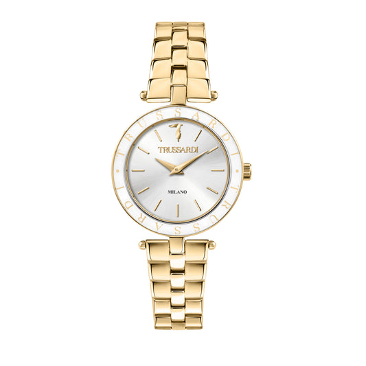 Trussardi R2453145503 watch for women with a white dial and metal strap.