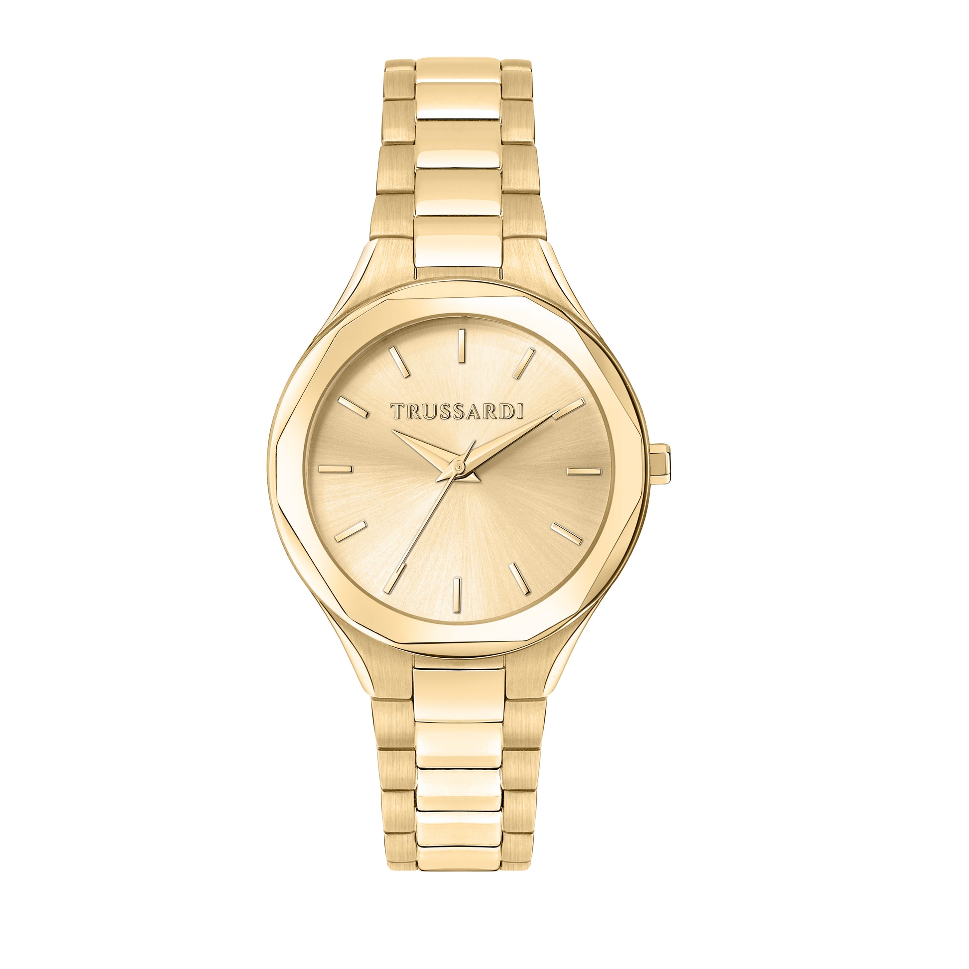 Trussardi R2453157505 watch for women with a gold dial and metal strap.