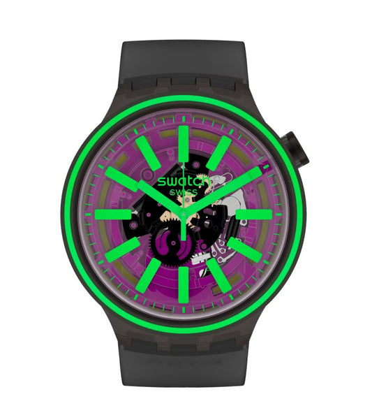 Swatch SO27B113 watch for woman with a lilac dial and plastic strap.