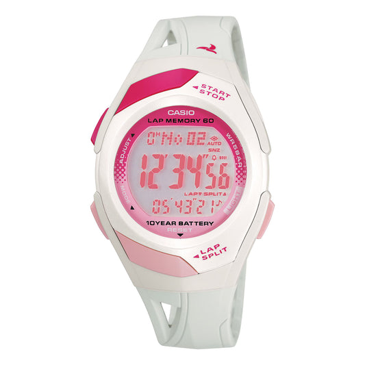 Casio STR-300-7EG watch for women with a pink dial and resin strap.