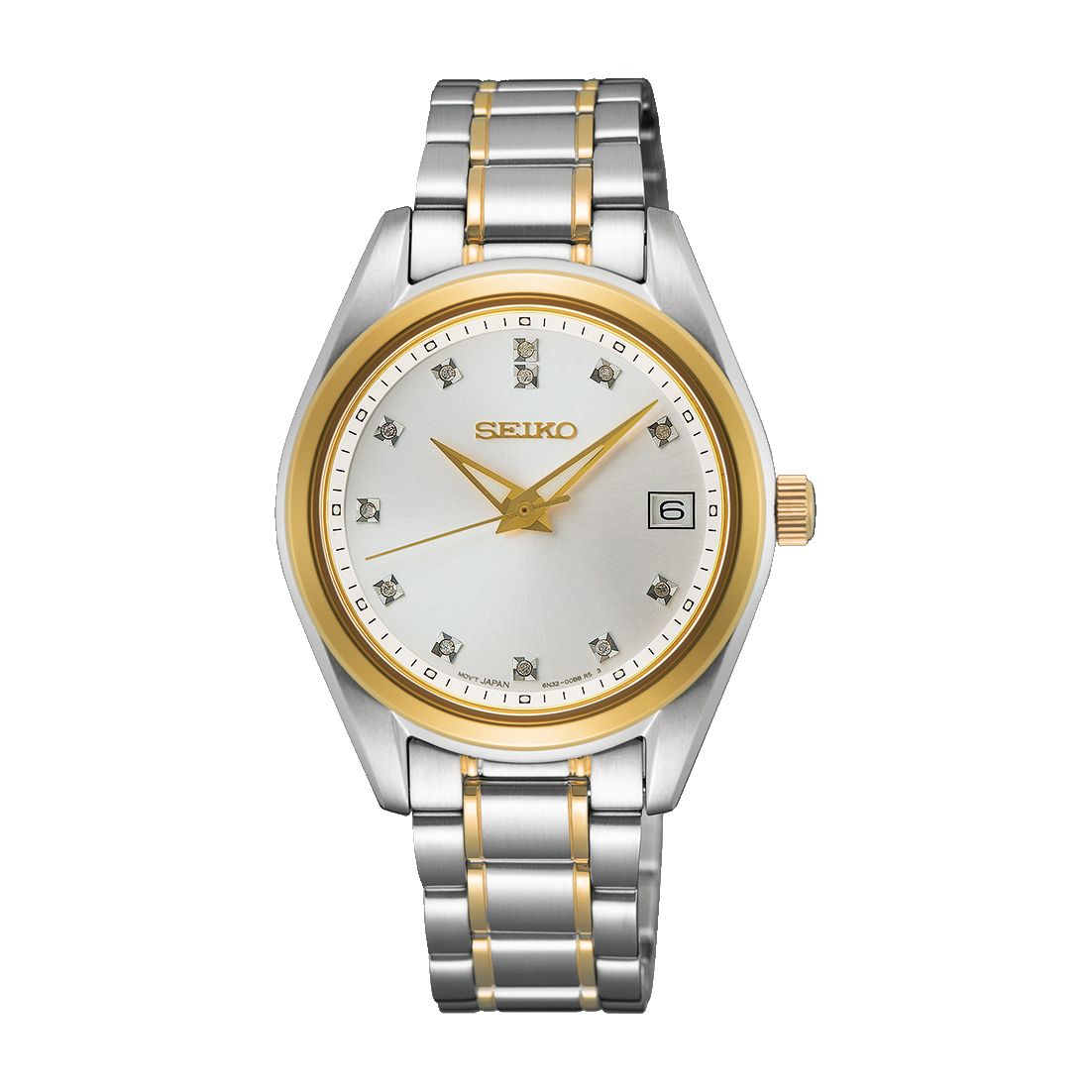 Seiko SUR582P1 watch for women with a grey dial and stainless steel strap.