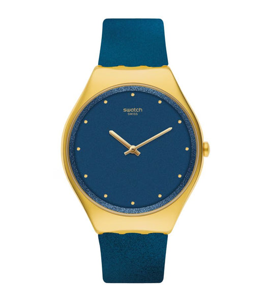 Swatch SYXG108 watch for unisex with a blue dial and plastic strap.