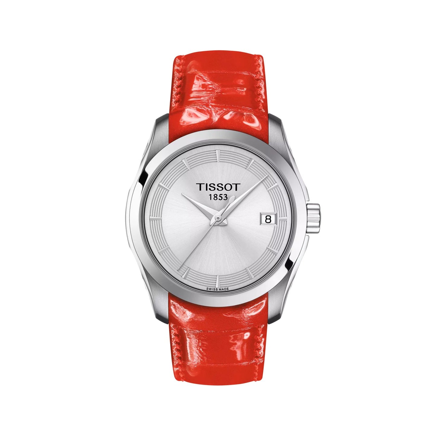 Tissot T0352101603101 watch for woman with a white dial and leather strap.