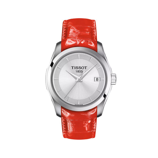 Tissot T0352101603101 watch for woman with a white dial and leather strap.