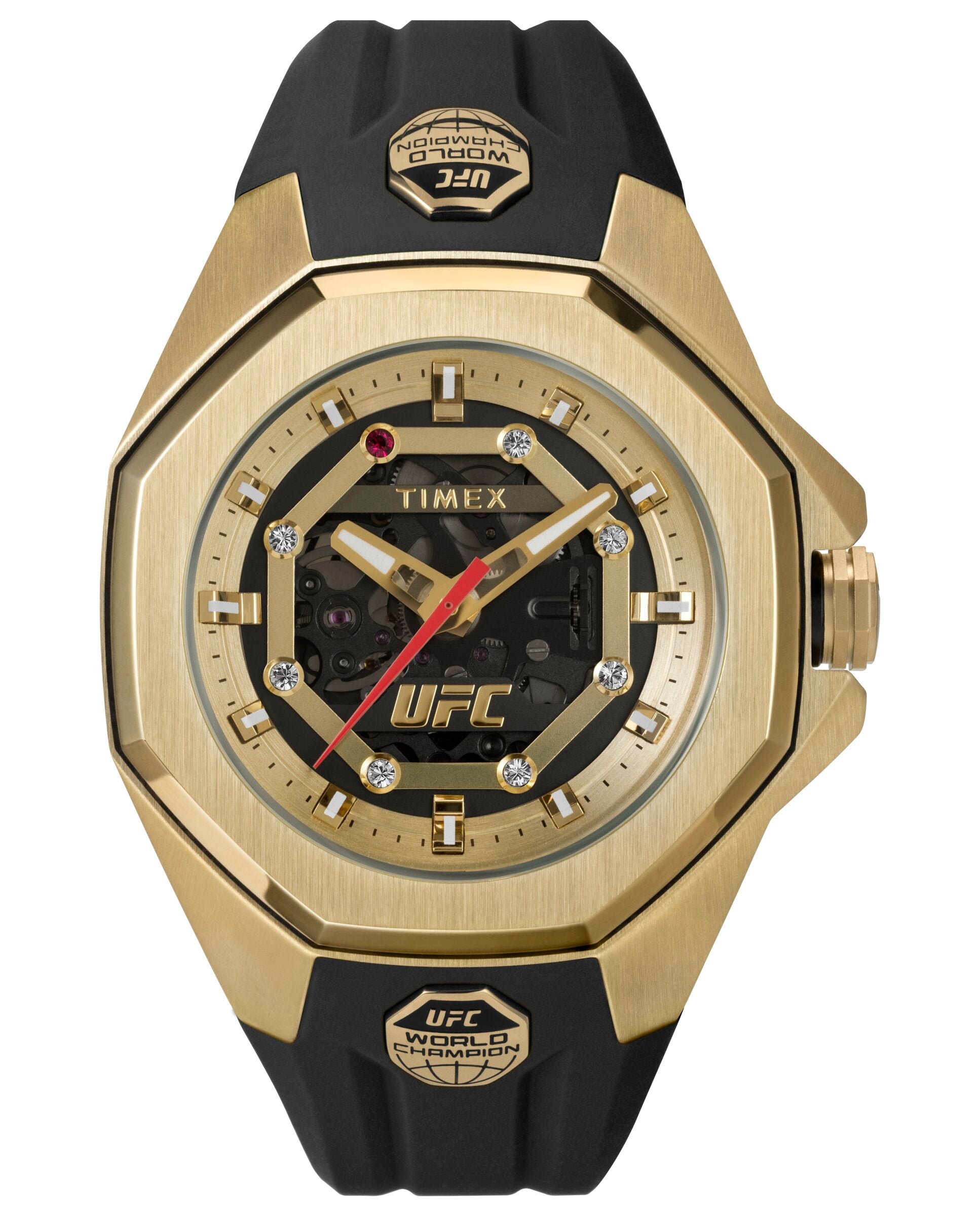 Timex TW2V86500 watch for man with a golden dial and silicone strap.