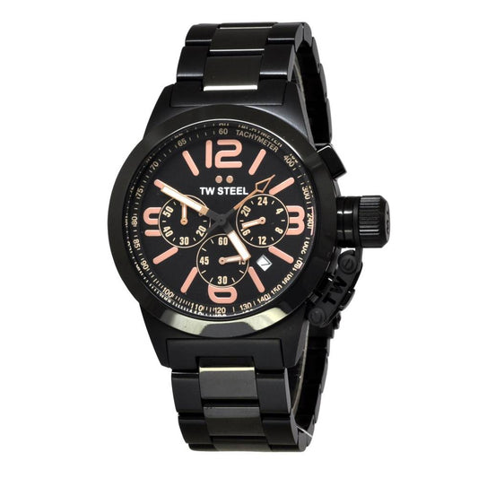 Tw Steel TW312 watch for man with a black dial and steel strap.