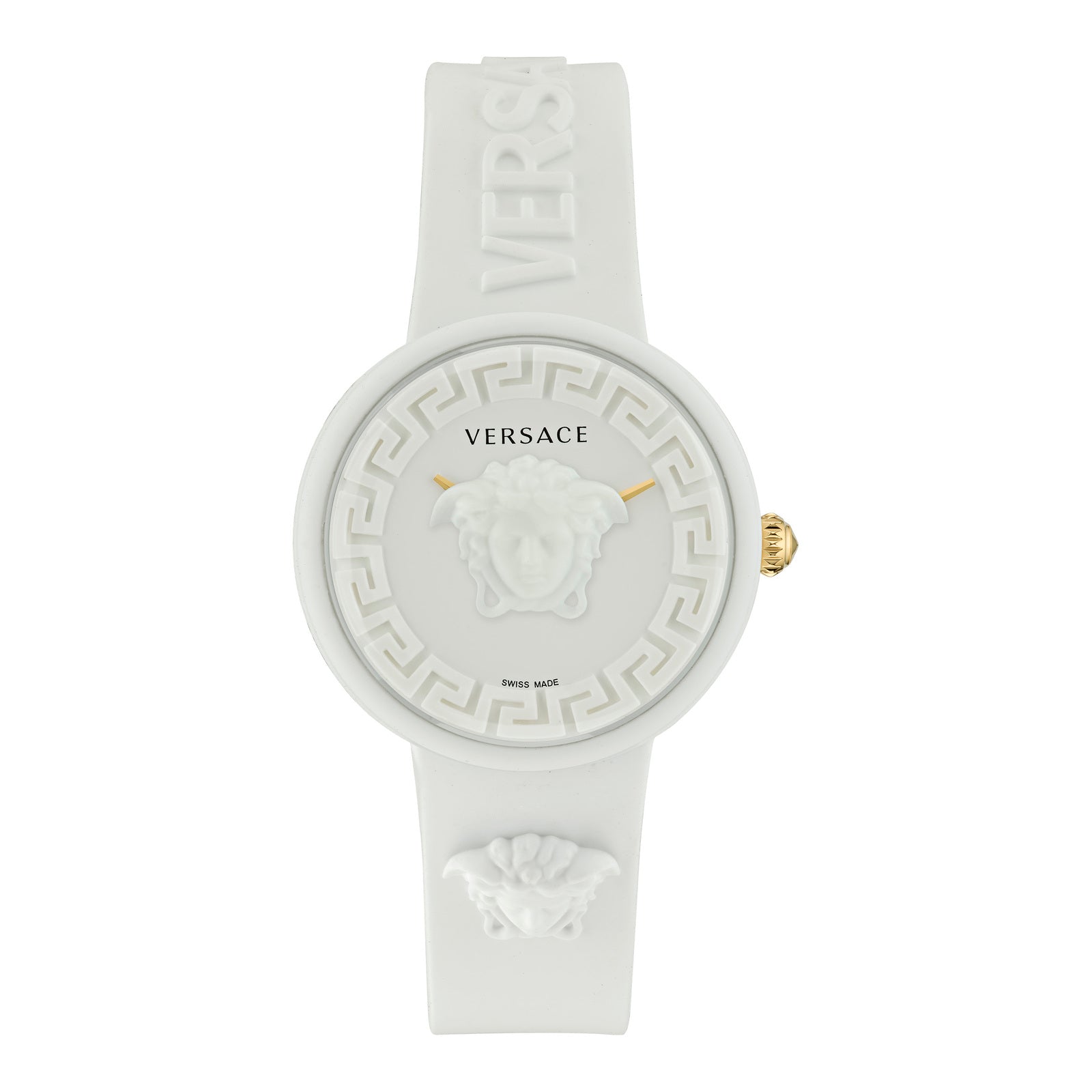 Versace VE6G00123 watch for women with a white dial and silicone strap.