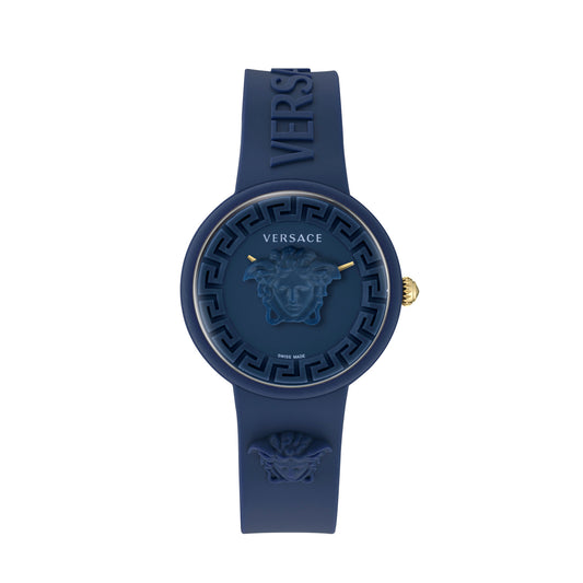 Versace VE6G00623 watch for women with a blue dial and silicone strap.