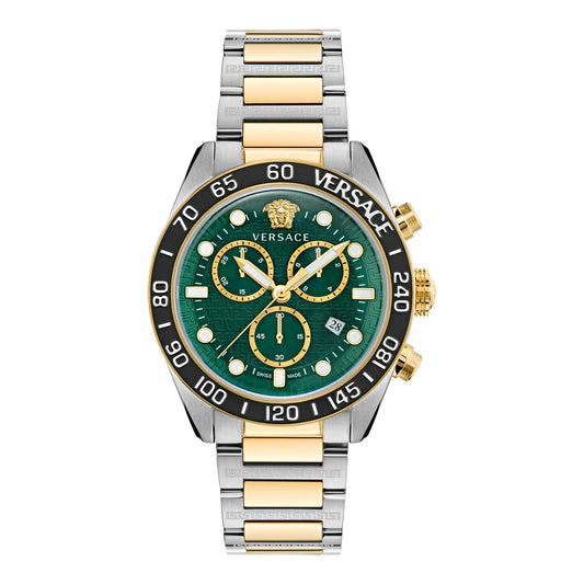 Versace VE6K00423 watch for man with a green dial and stainless steel strap.