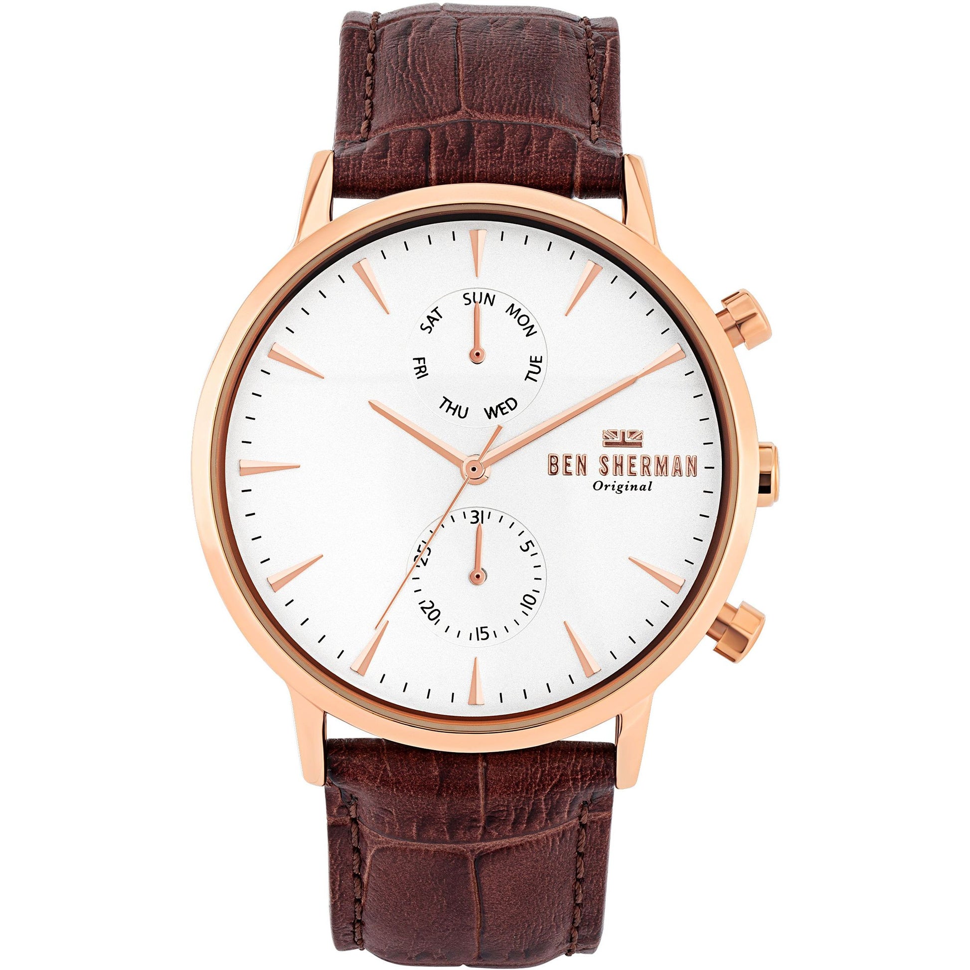 Ben Sherman WB041TRG watch for man with a white dial and leather strap.