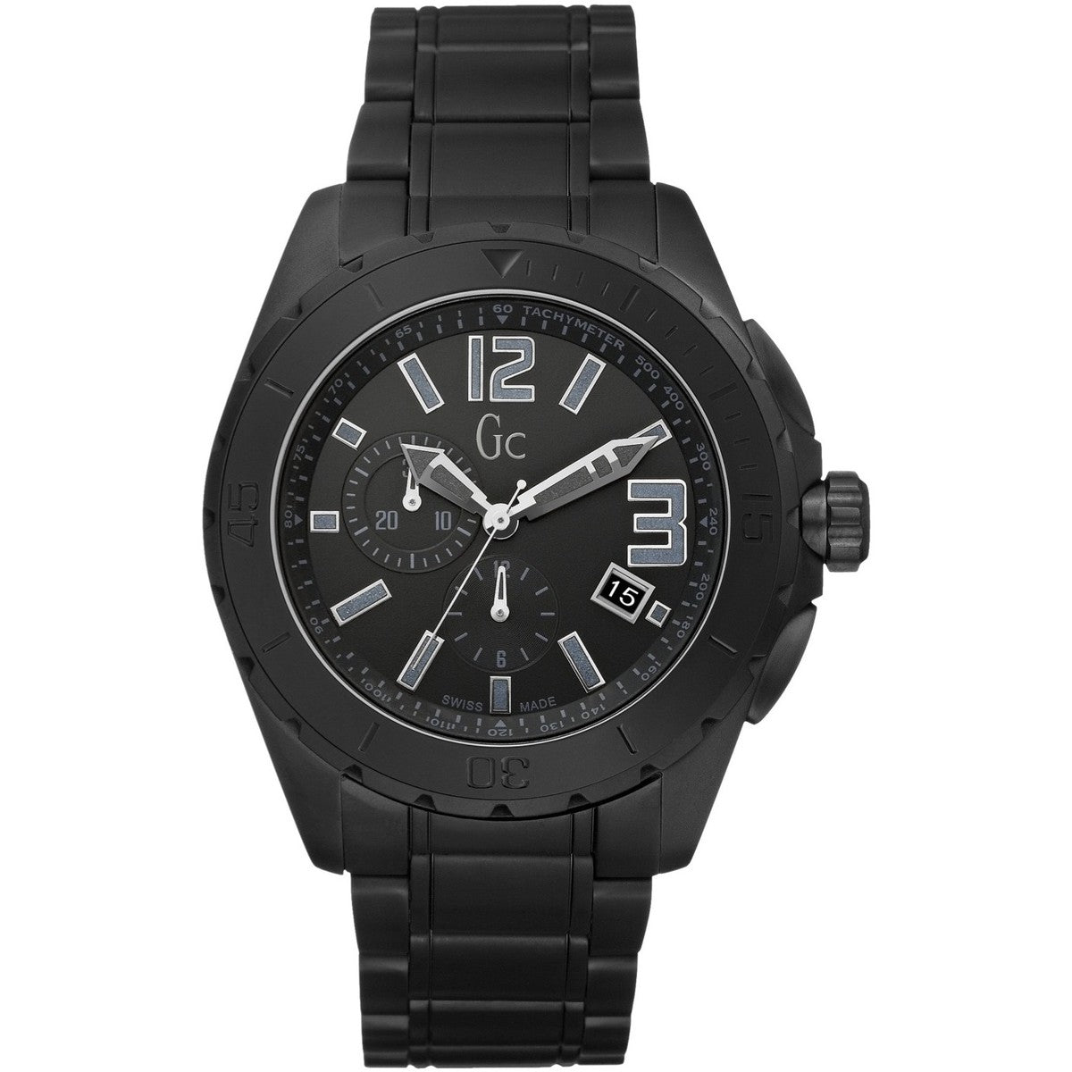 Gc X76011G2S watch for man with a black dial and ceramics strap.