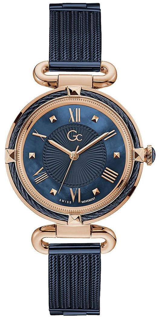 Gc Y58008L7MF watch for women with a blue dial and stainless steel strap.